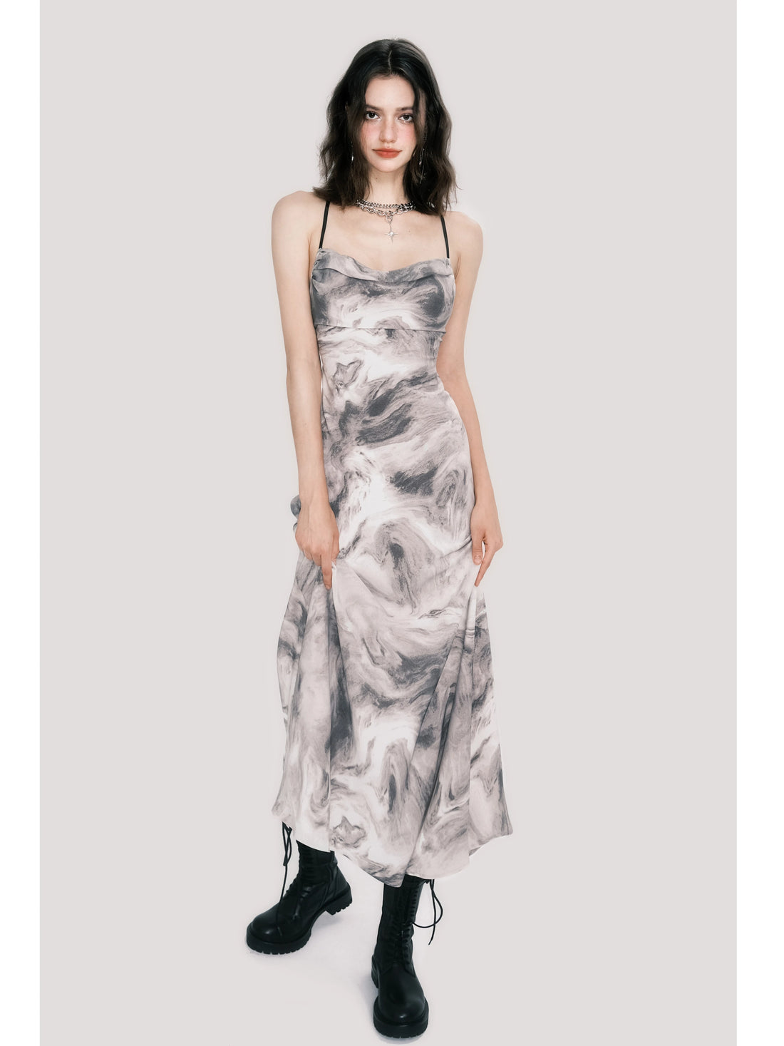 New Chinese Cowl-Neck Backless Maxi Dress