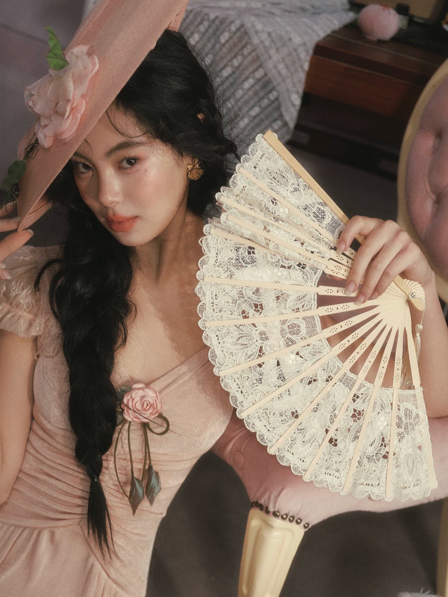 Royal Banquet Lace Embroidered Folding Fan