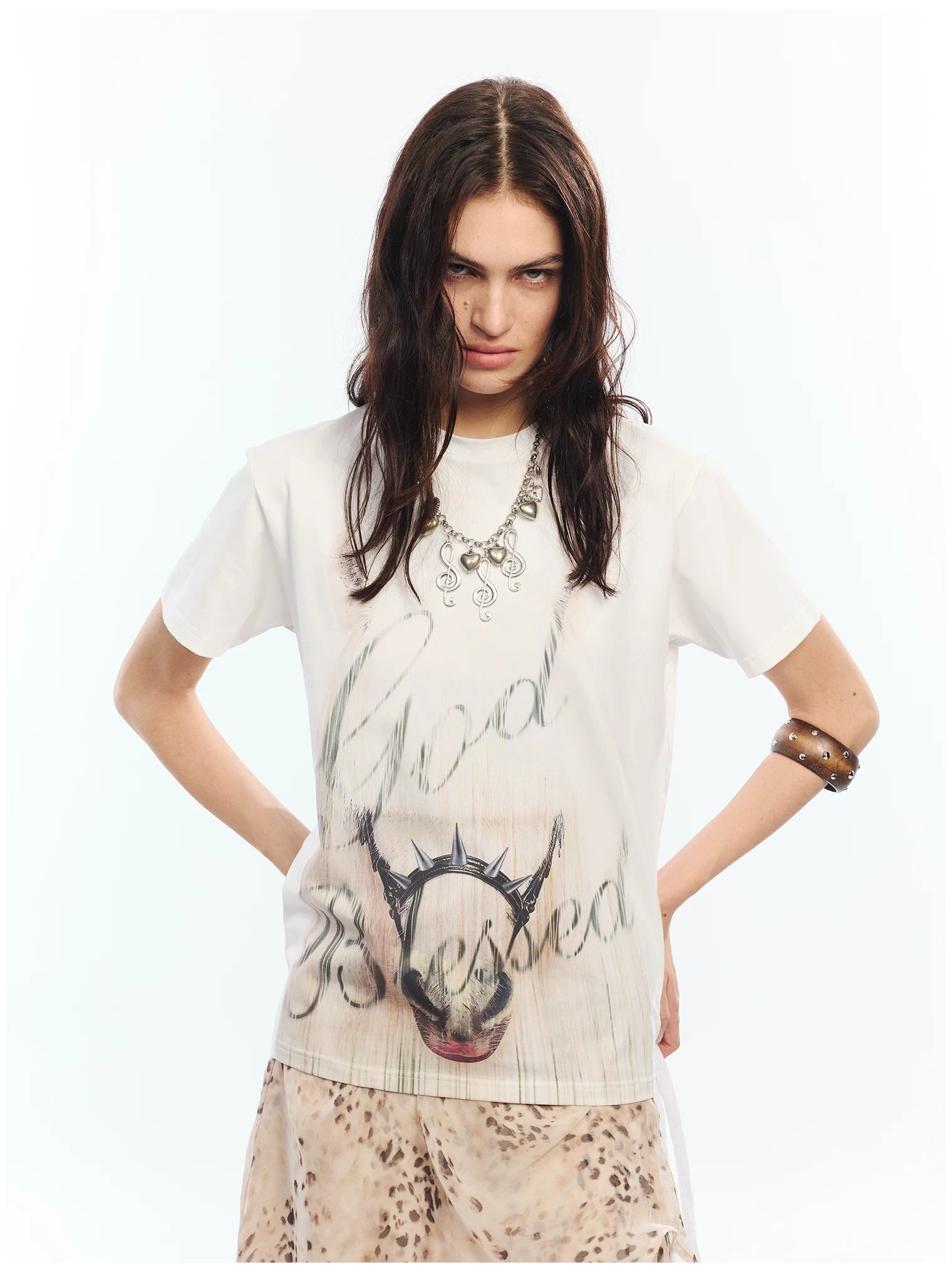 Vintage Washed Gradient Punk Graphic Crew Neck T-Shirt