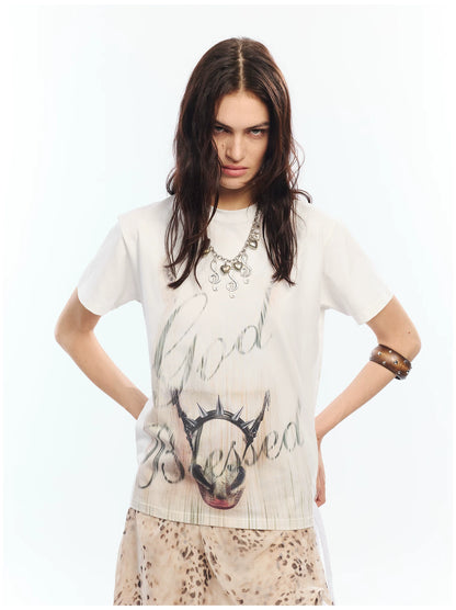 Vintage Washed Gradient Punk Graphic Crew Neck T-Shirt