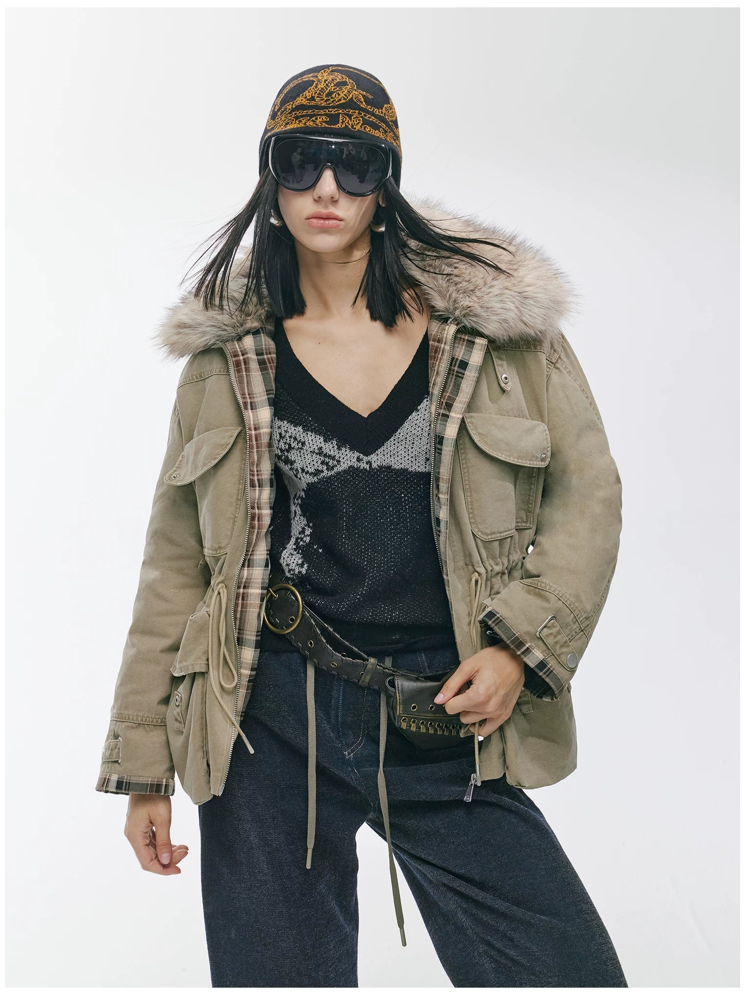 Detachable Fur Collar Utility Down Jacket