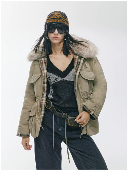 Detachable Fur Collar Utility Down Jacket