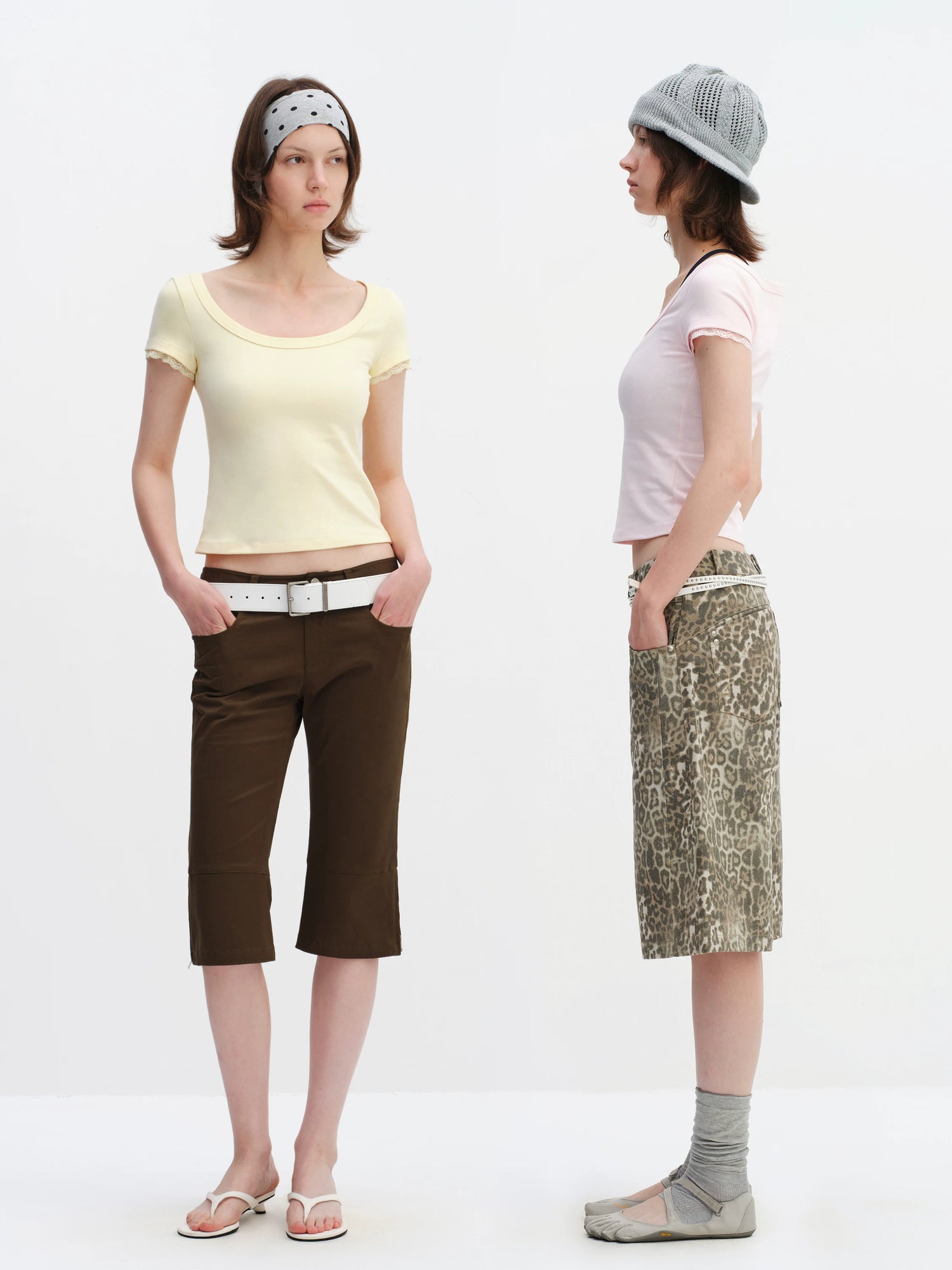 Lace Trim Scoop Neck Fitted Cotton T-Shirt