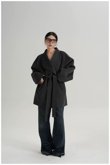 Tie-Belt Mid-Length Double-Faced Wool Jacket