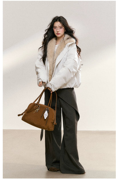Two-Tone Faux Fur Collar Padded Jacket