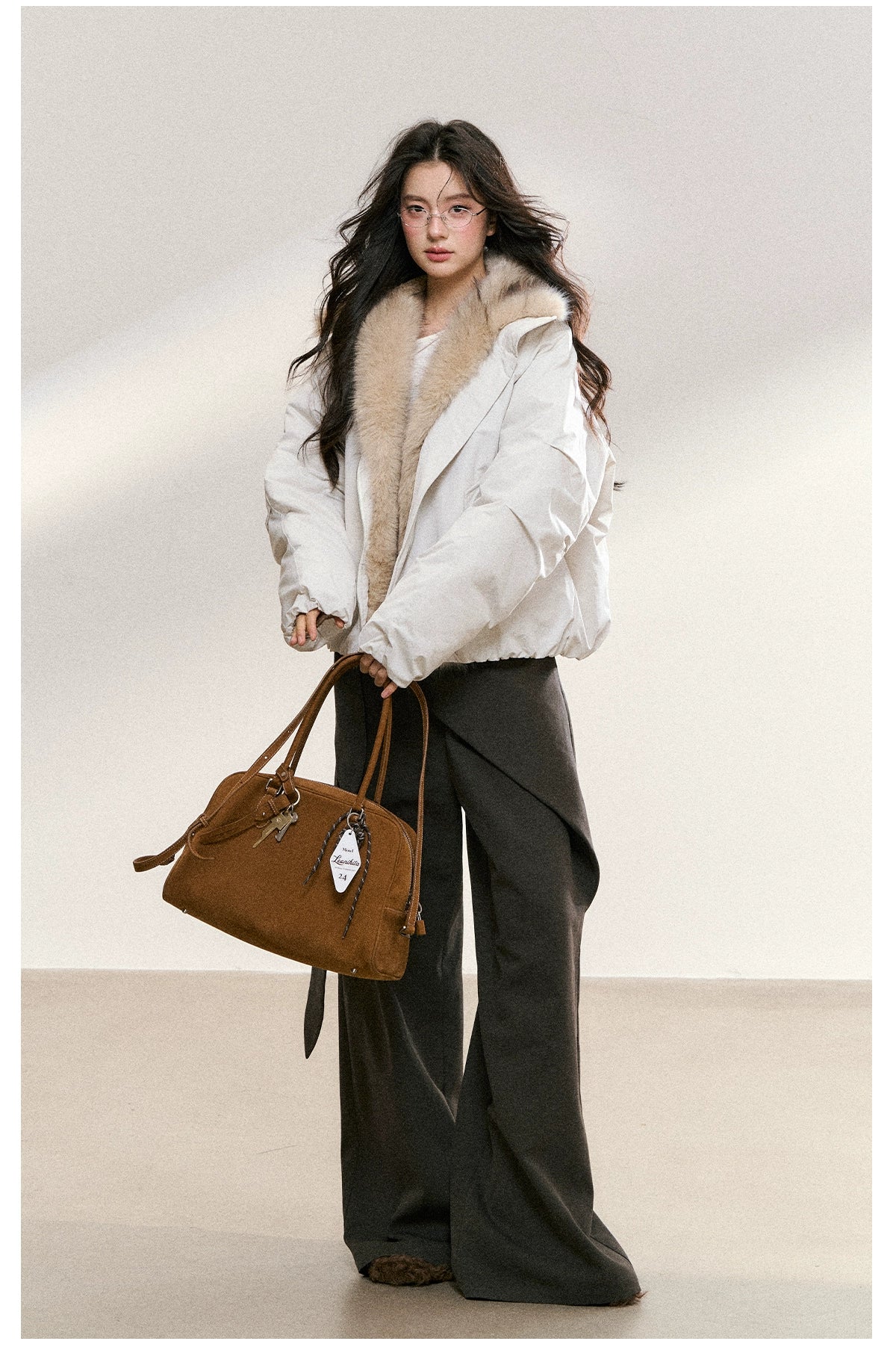 Two-Tone Faux Fur Collar Padded Jacket