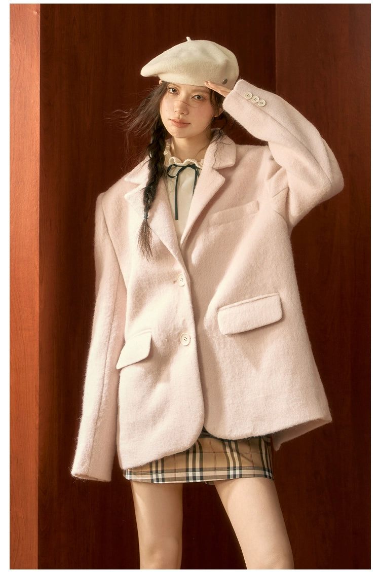 Pink Wool Blazer Jacket - CHINASQUAD