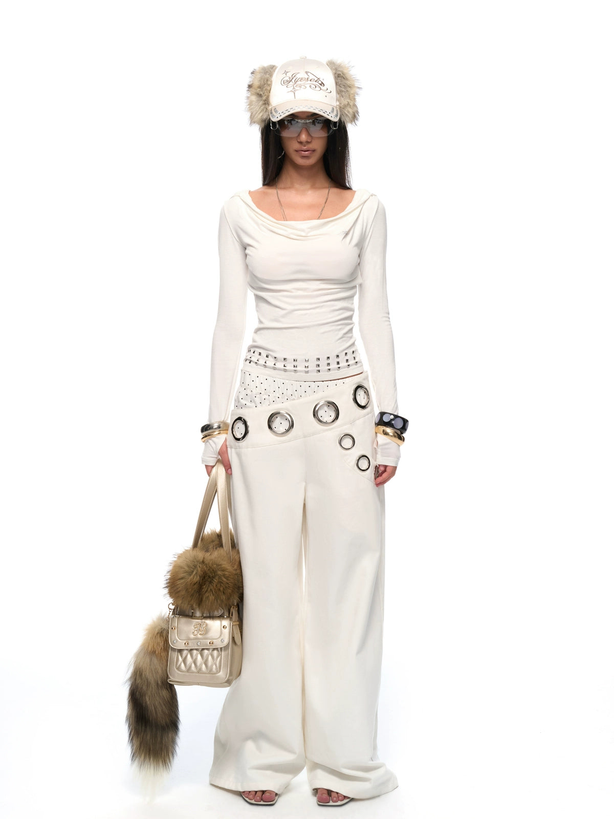 Layered-Effect Wide-Leg Cargo Jeans