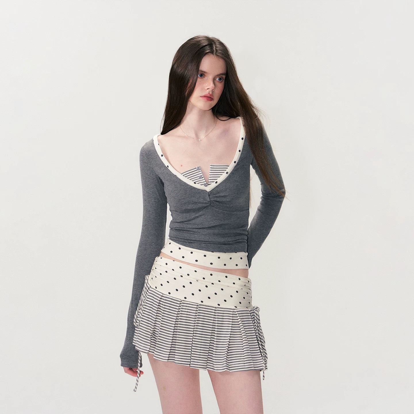 Faux Two-Piece Slim Long-Sleeve T-Shirt