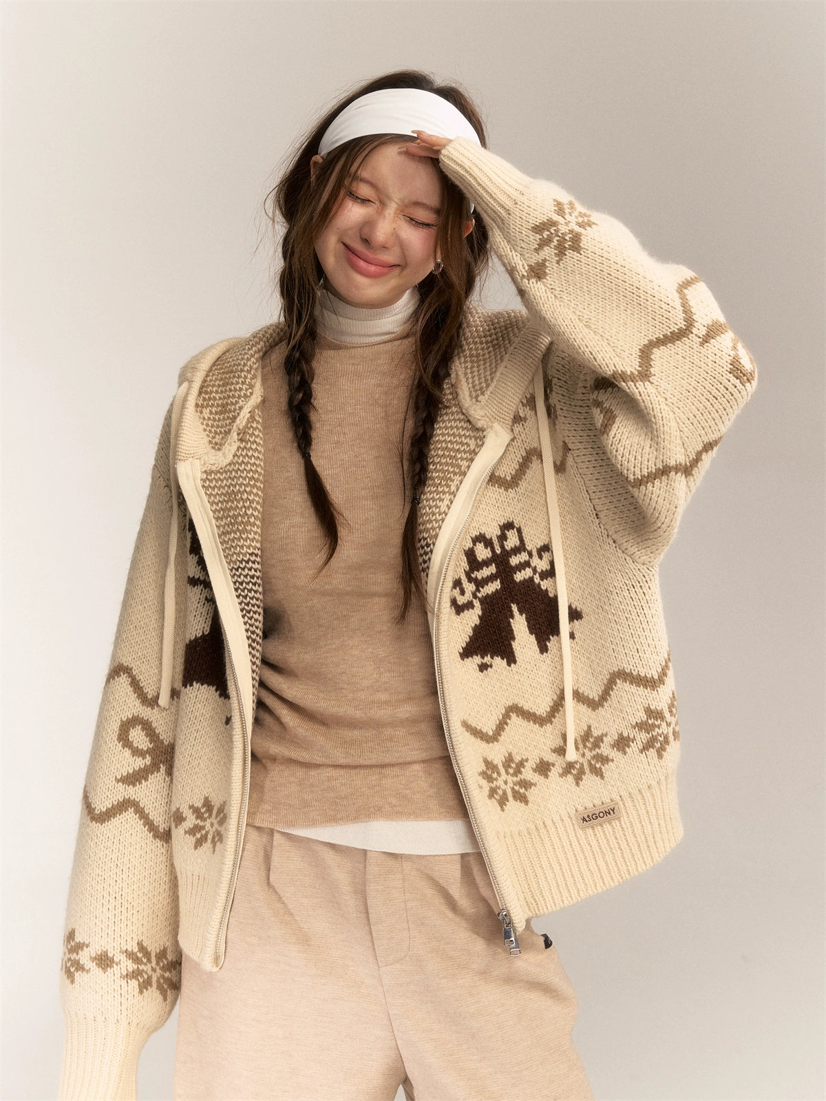 Vintage Fair Isle Deer Knit Hoodie