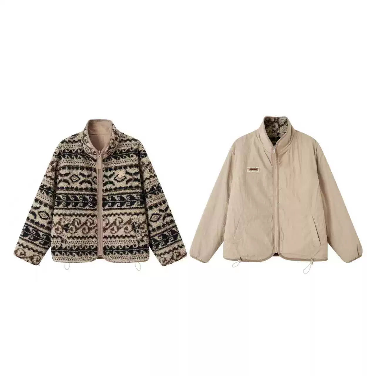 Jacquard Fleece High-Neck Oversized Jacket
