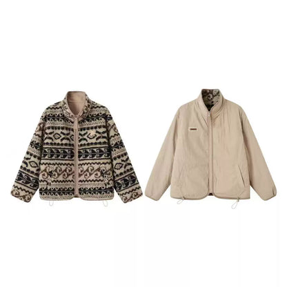 Jacquard Fleece High-Neck Oversized Jacket