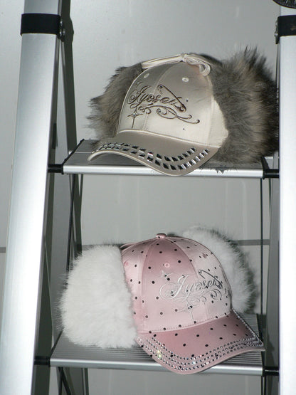 Rhinestone Ear-Flap Furry Baseball Cap