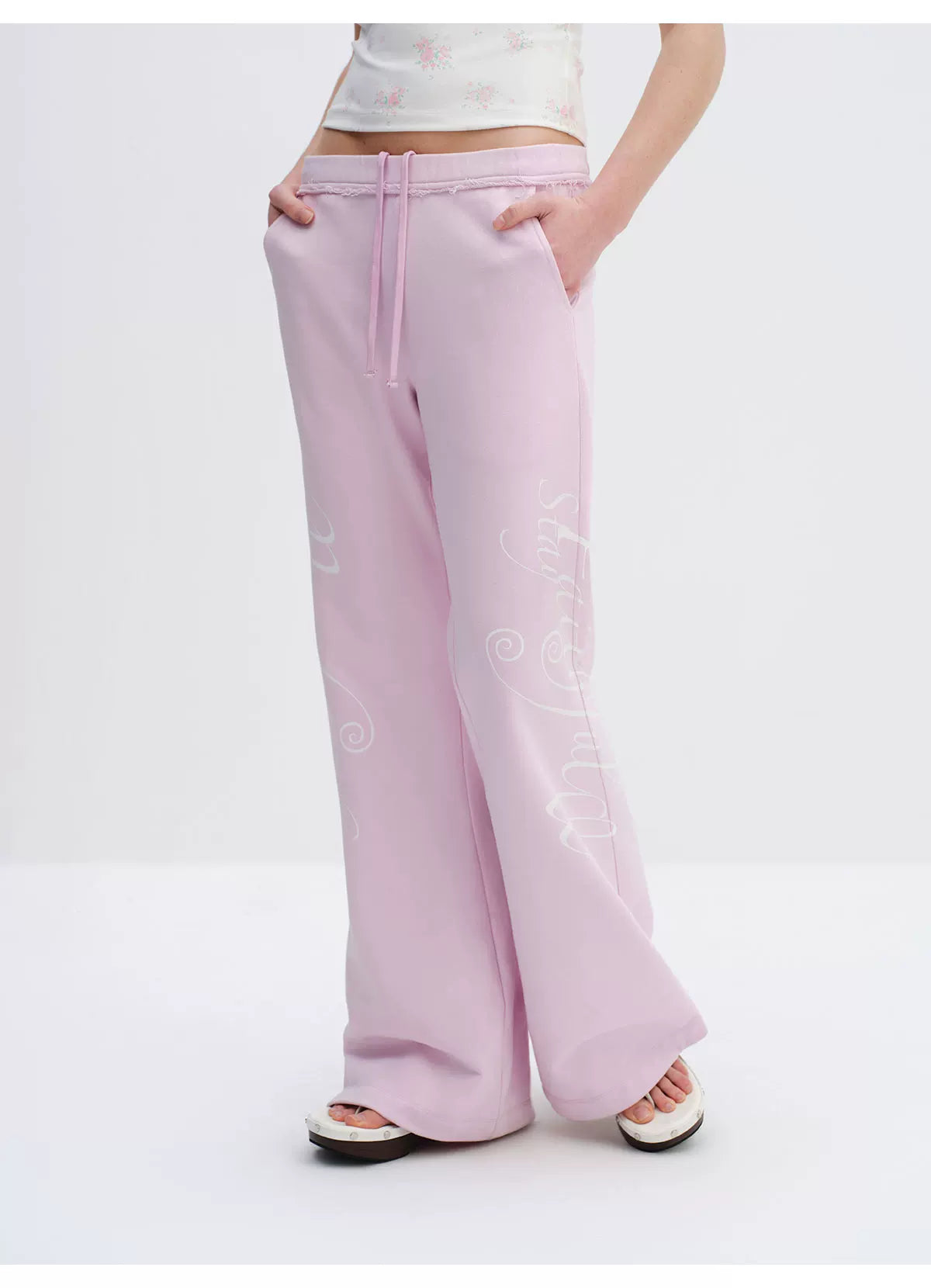 Rebel Script Print Relaxed Flared Sweatpants