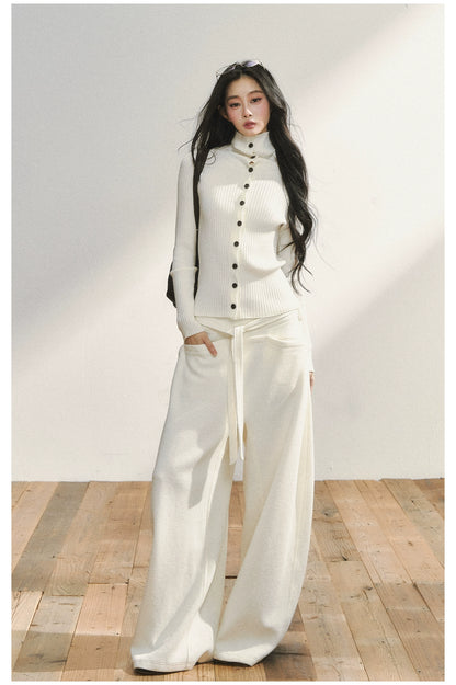 White Minimalist Relaxed Draped Pants