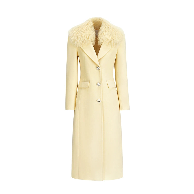 Nata Detachable Shearling Collar Wool Coat