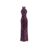 Purple & Pink Long Chinese-style Cheongsam Dress - CHINASQUAD