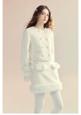 Beige Wool Collar Cape Coat & Skirt Set - CHINASQUAD