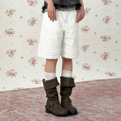 Vintage Lace Trim Lyocell Shorts