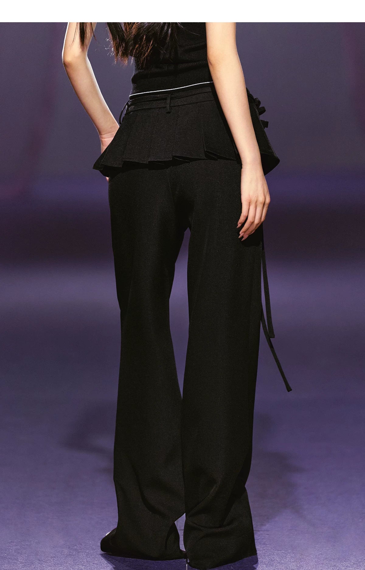 Pleated Faux-Layer Tailored Straight-Leg Trousers