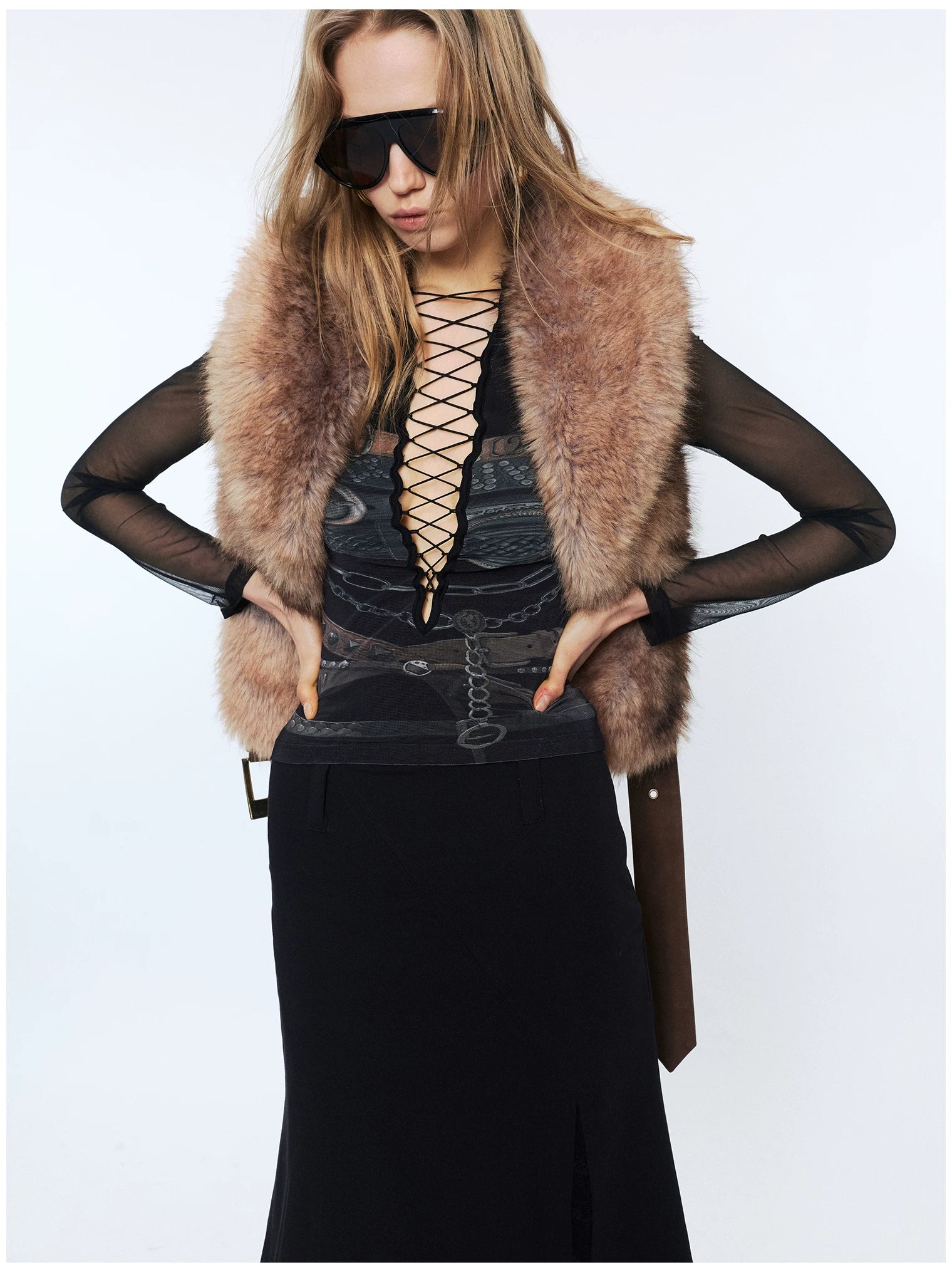 Faux Buckle Detail Suede Punk Vest