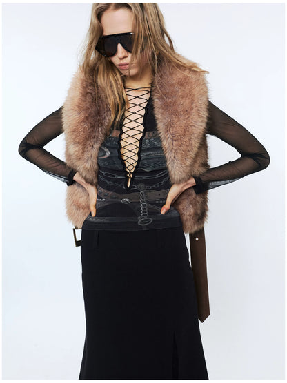 Faux Buckle Detail Suede Punk Vest