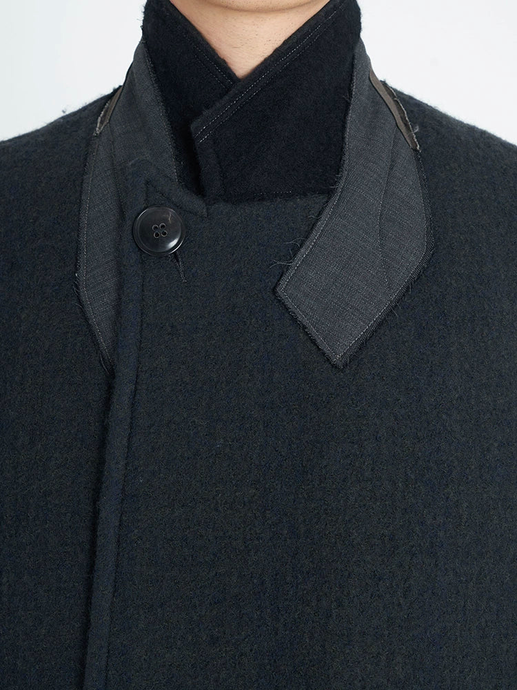 Dark Green &amp; Gray Multi-Collar Woolen Coat