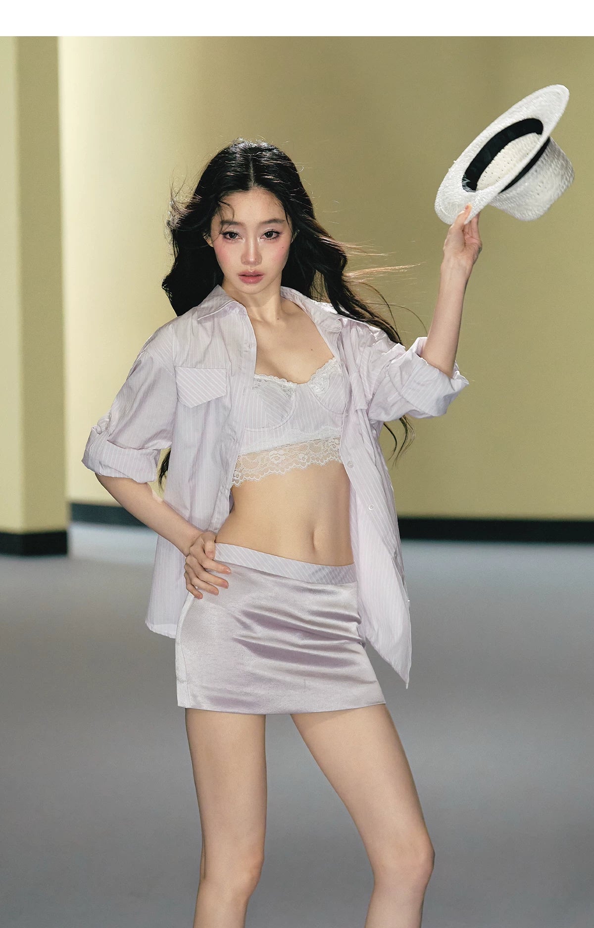 Silk-Blend Striped Shirt &amp; Skirt Set