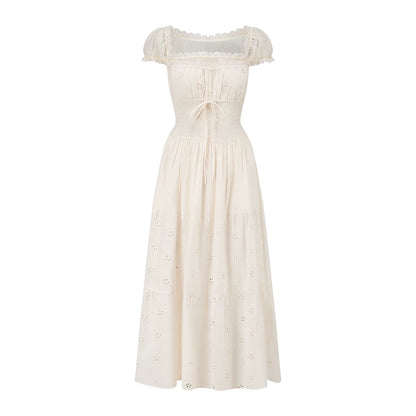 White Pastoral First-Love Cinched-Waist Dress
