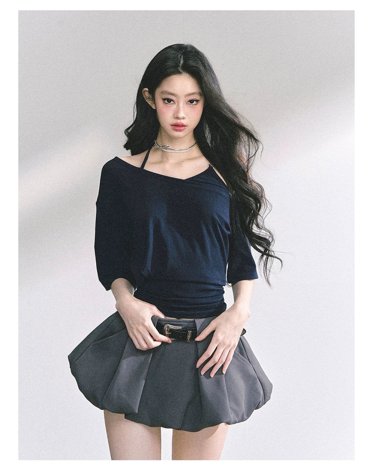 Asymmetric Short-Sleeve Halter Crop T-Shirt