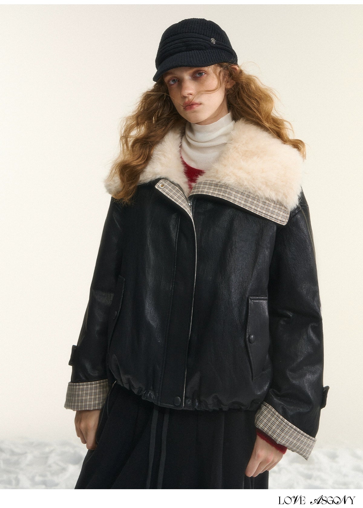 Faux-Fur Collar Down Leather Jacket