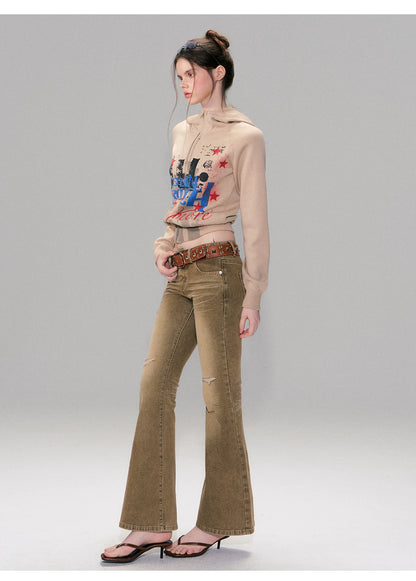 Low-Rise Distressed Washed Denim Jeans