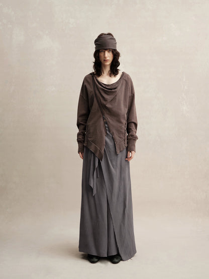 Grey Layered Wide-leg Flared Pants