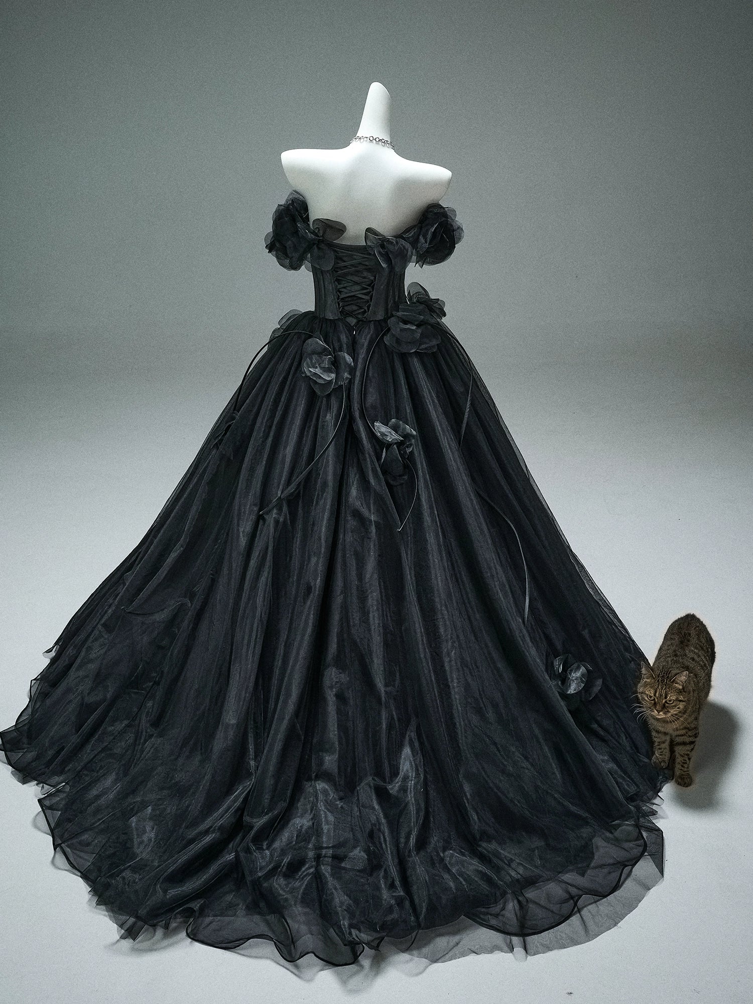 Nightfall Black Tulle Ball Gown with Floral Accents
