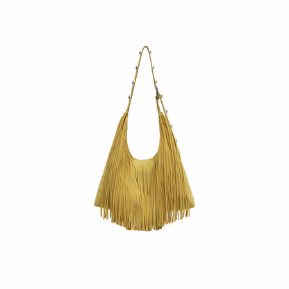 Suede Tassel Studded Shoulder Bag