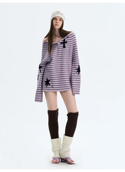 Striped Color-Block Knit Sweater