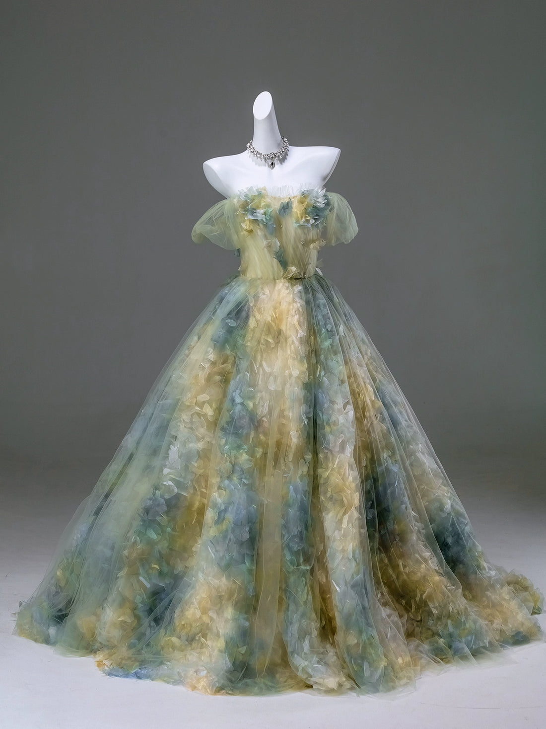 Coral Whisper Ethereal Tulle Couture Gown