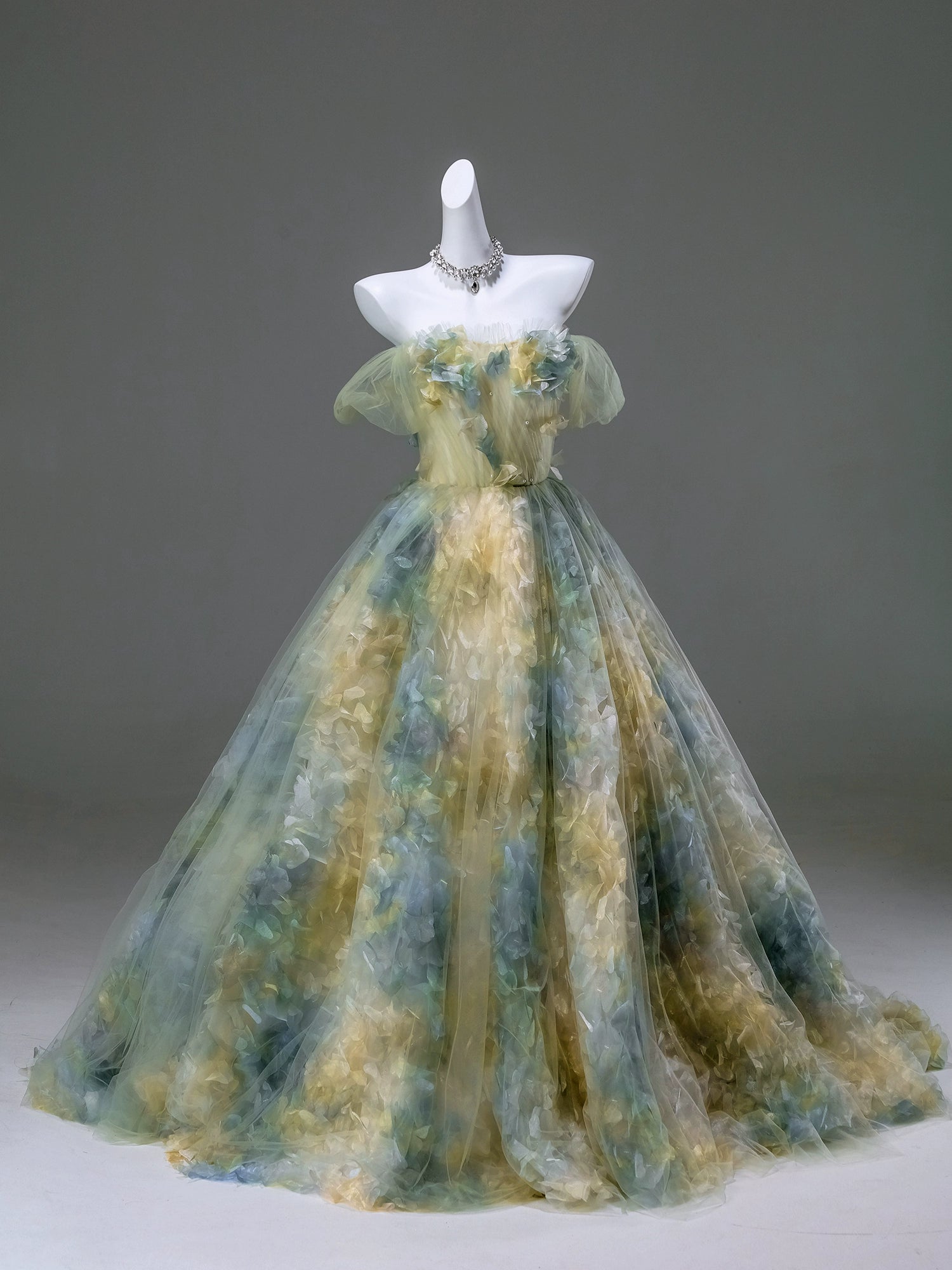 Coral Whisper Ethereal Tulle Couture Gown