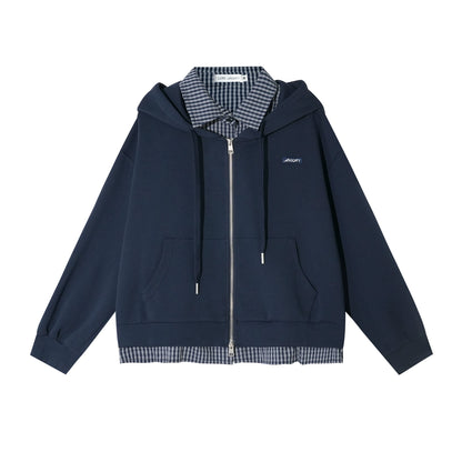 Plaid Patchwork Zip-up Hoodie