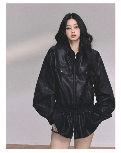 Desert Edge PU Leather Stand-Collar Jacket