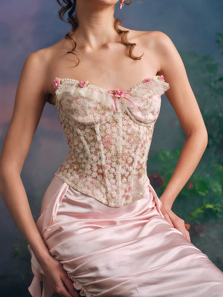 French Couture Lace Bustier &amp; Skirt Set