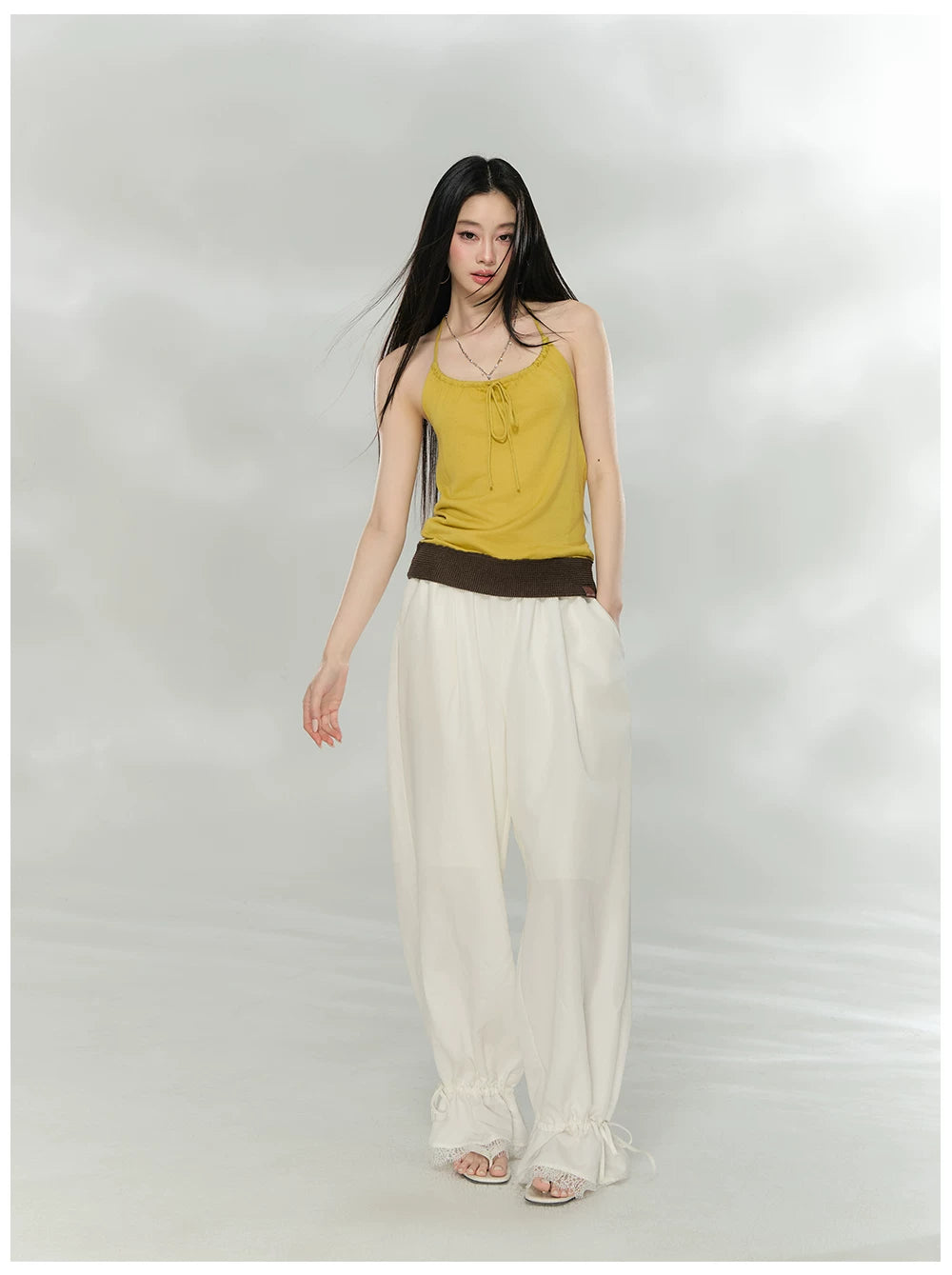 Contrast Trim Halter Knit Camisole