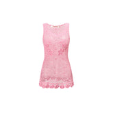 Pink & Camel Crochet Floral Lace Tank Top - CHINASQUAD