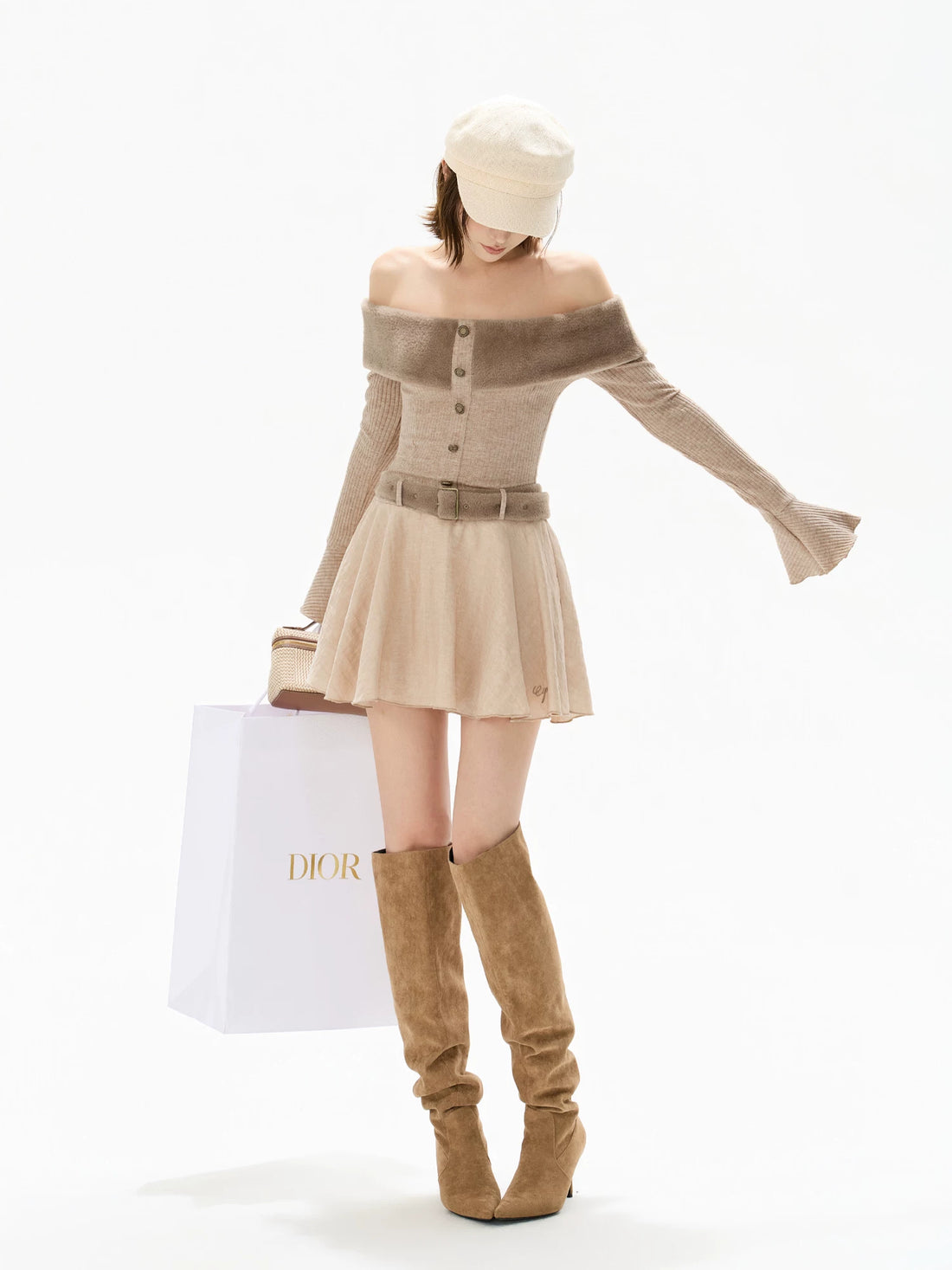 Mink Knit Off-Shoulder Dress