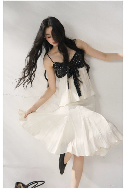 Polka Dot Camisole &amp; Bow Detail Midi Skirt Set