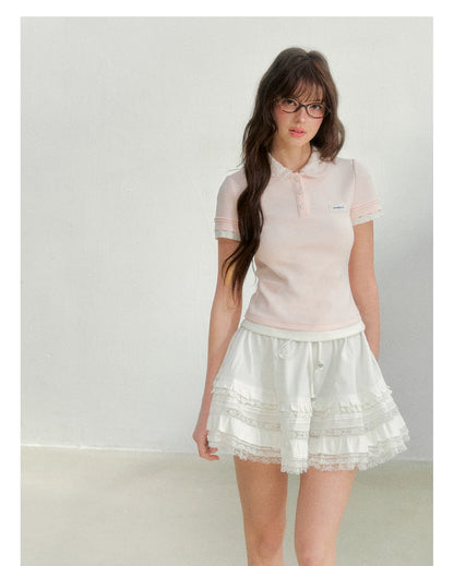 Embroidered Collar Pink Knit Polo