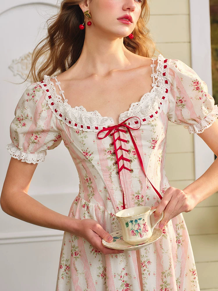Audrey Garden Corset Floral Maxi Dress White / XS