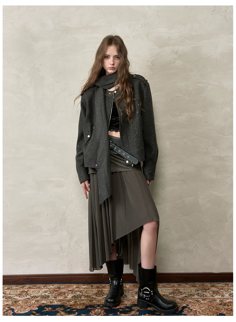 Irregular Spliced Vintage Pleated Skirt
