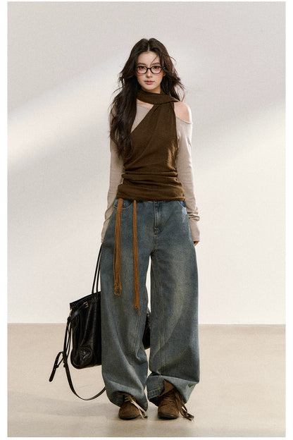 Washed Loose Straight-Leg Jeans