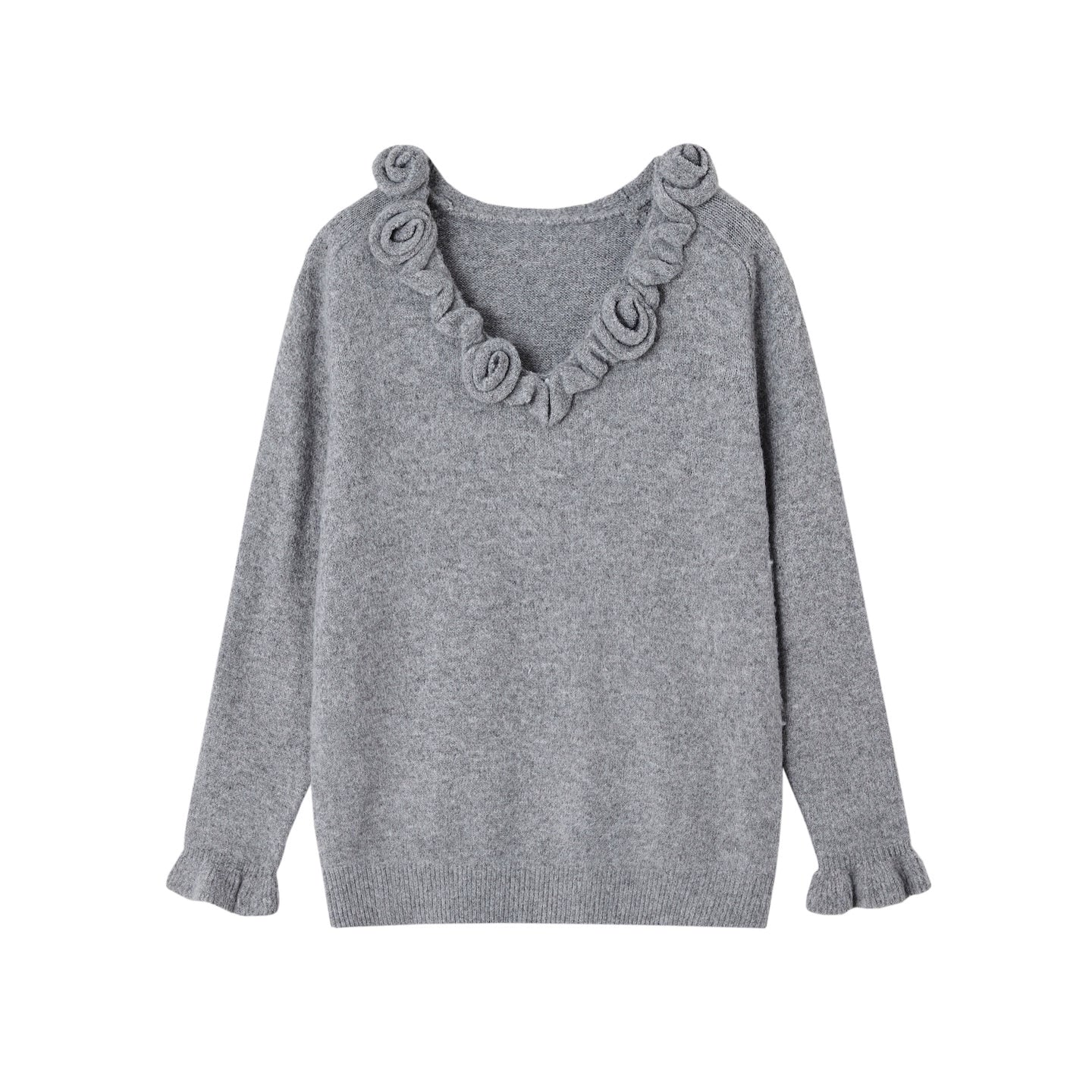 3D Rose V-Neck Knit Sweater &amp; A-Line Knit Skirt Set